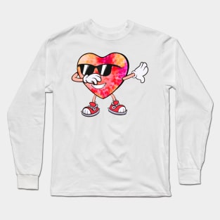 Dabbing Tie Dye Pink Heart Valentines Love Dab Dance Girls Long Sleeve T-Shirt